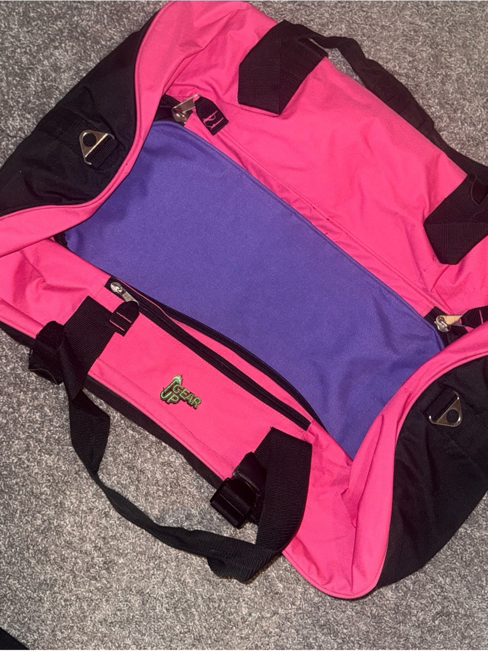 Gear Up Hot Pink and Purple Duffel Bag with Black Accents